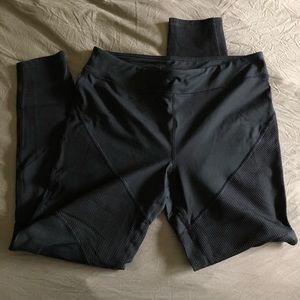 Black Leggings with Ribbed Panel Details